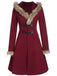 Cappotto con fibbia solida e rifiniture in pelliccia bordeaux anni '50