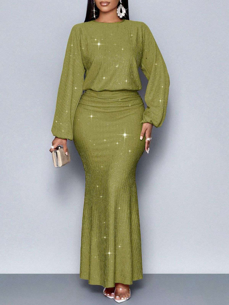 Abito a sirena in maglia glitter con maniche a lanterna anni '30