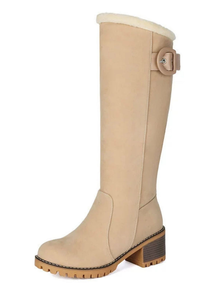 Stivali alti fino al ginocchio con fibbia in pelle scamosciata