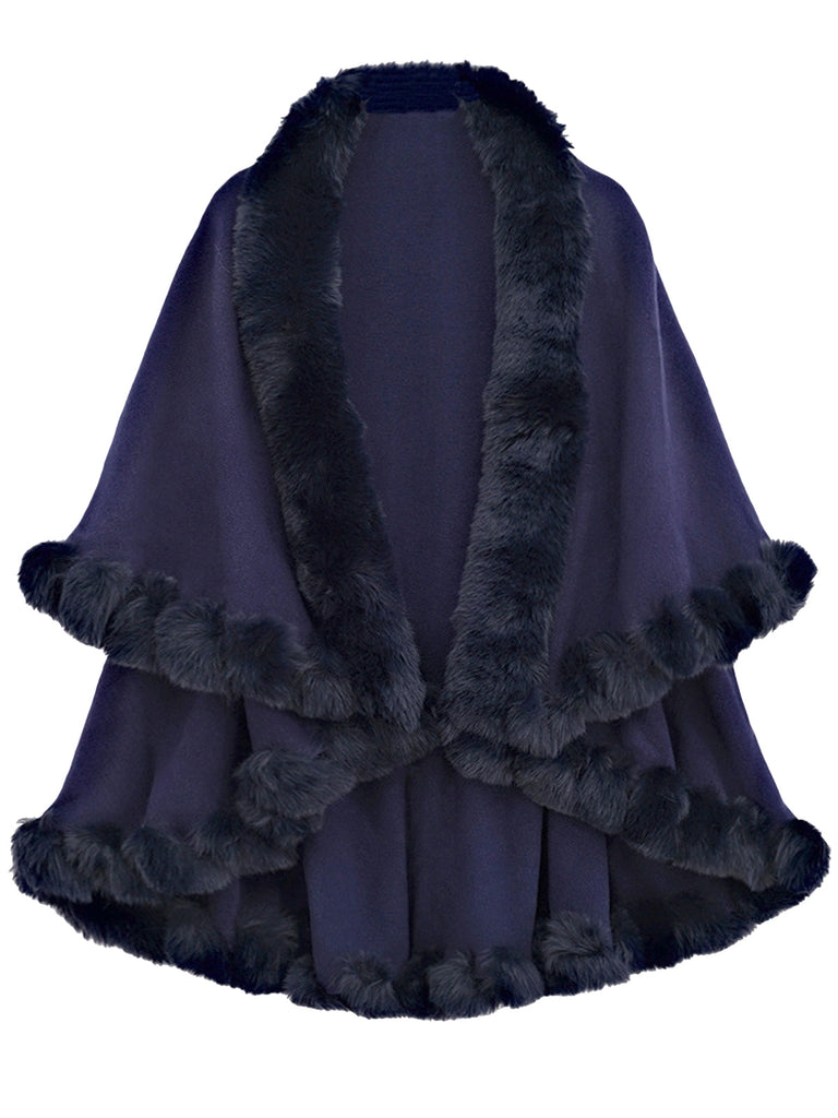 Scialle con collo di pelliccia a doppio strato cachi anni '50