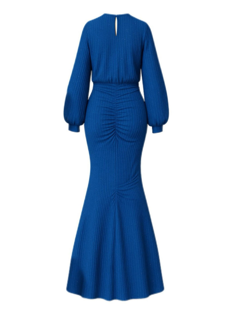 Abito a sirena in maglia glitter con maniche a lanterna anni '30