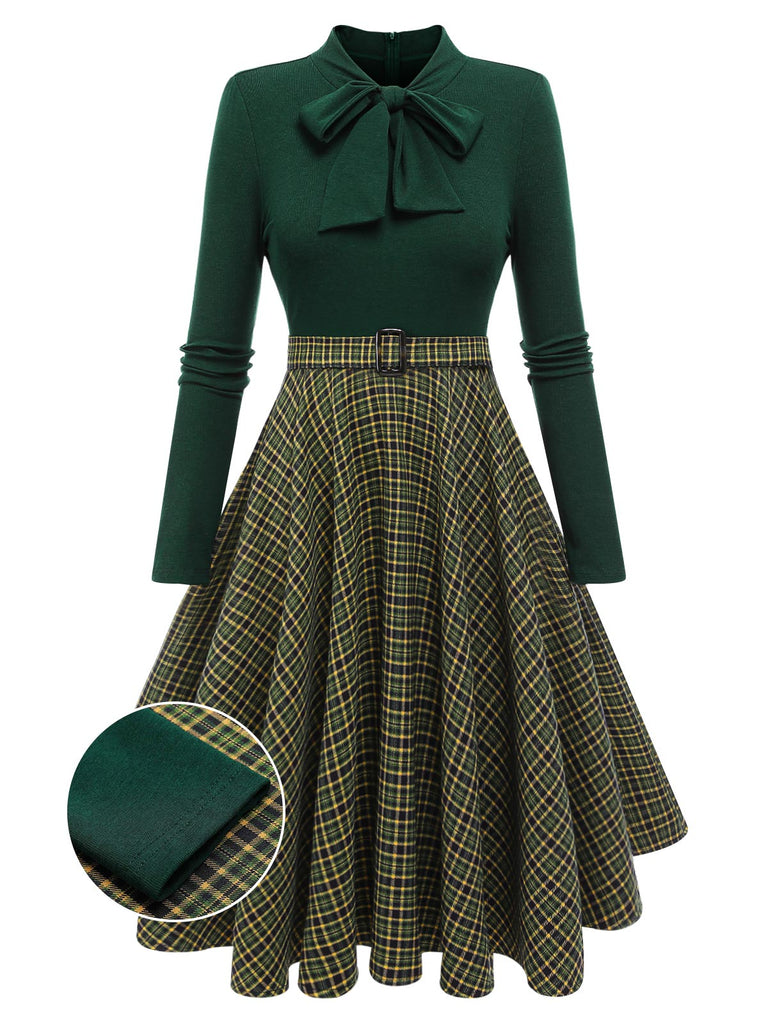 Abito in maglia plaid verde scuro anni '50