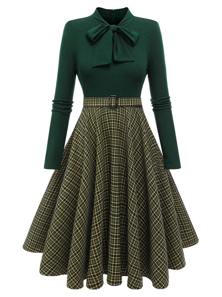 Abito in maglia plaid verde scuro anni '50