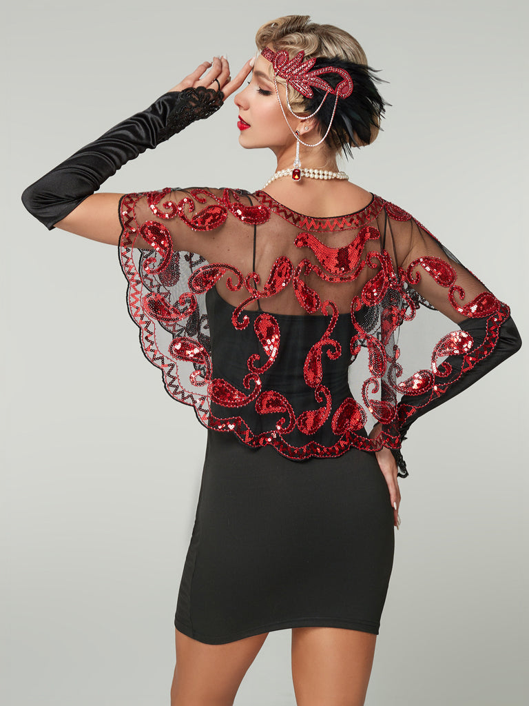 Mantella vintage in paillettes di anacardi degli anni '20