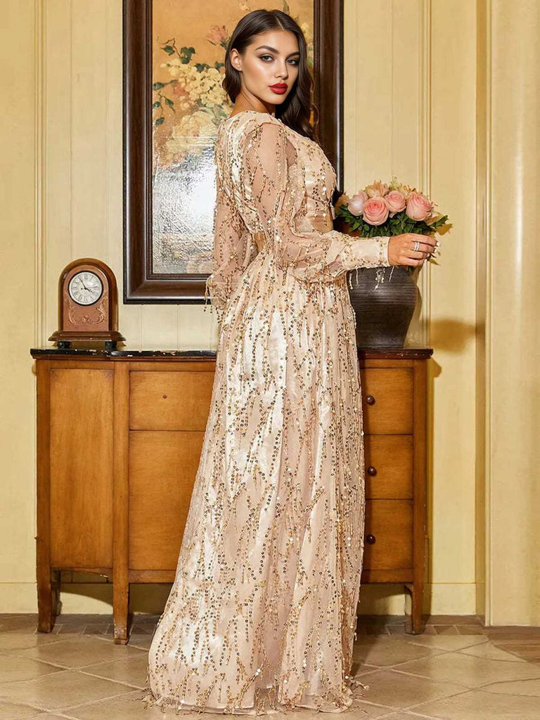 Abito lungo spacchi laterali scollo a V profondo paillettes anni '20