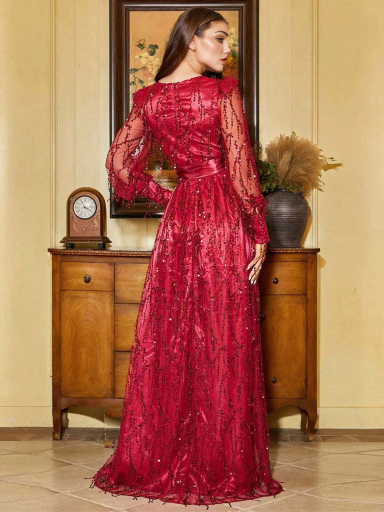 Abito lungo spacchi laterali scollo a V profondo paillettes anni '20