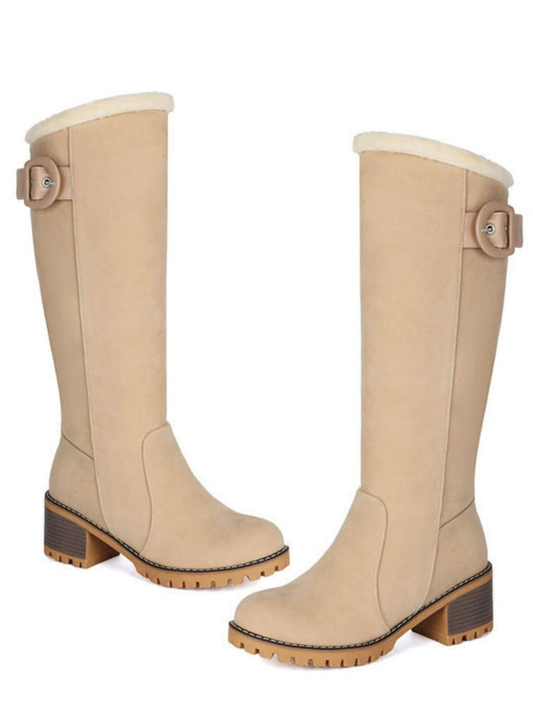 Stivali alti fino al ginocchio con fibbia in pelle scamosciata