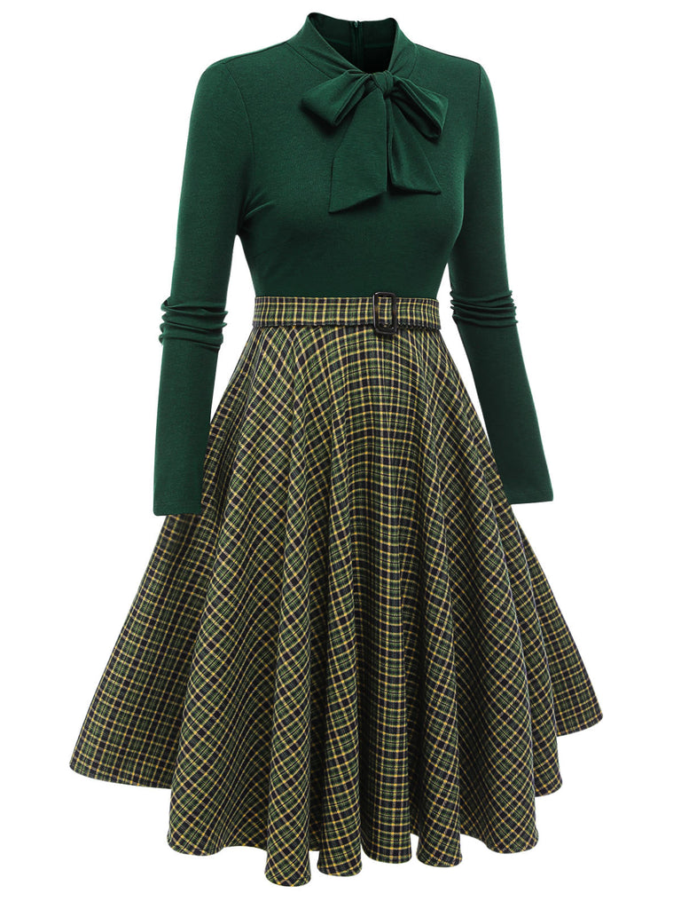 Abito in maglia plaid verde scuro anni '50