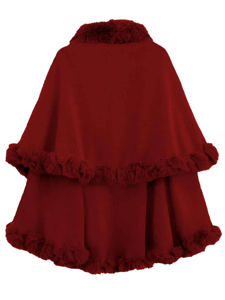 Scialle con collo di pelliccia a doppio strato cachi anni '50