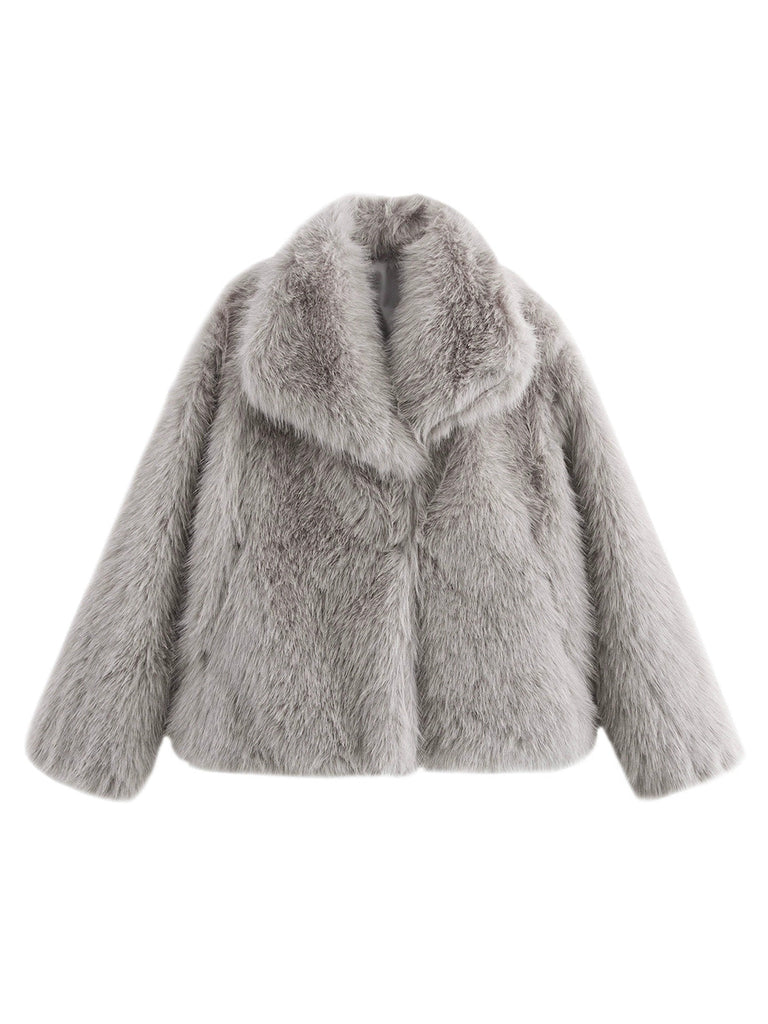 Giacca corta in pelliccia sintetica grigia anni '80