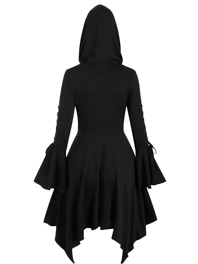 Giacca lunga punk con cappuccio gotico viola anni '80