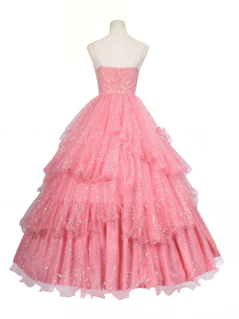 Abito a ruota in rete glitterata rosa anni '50