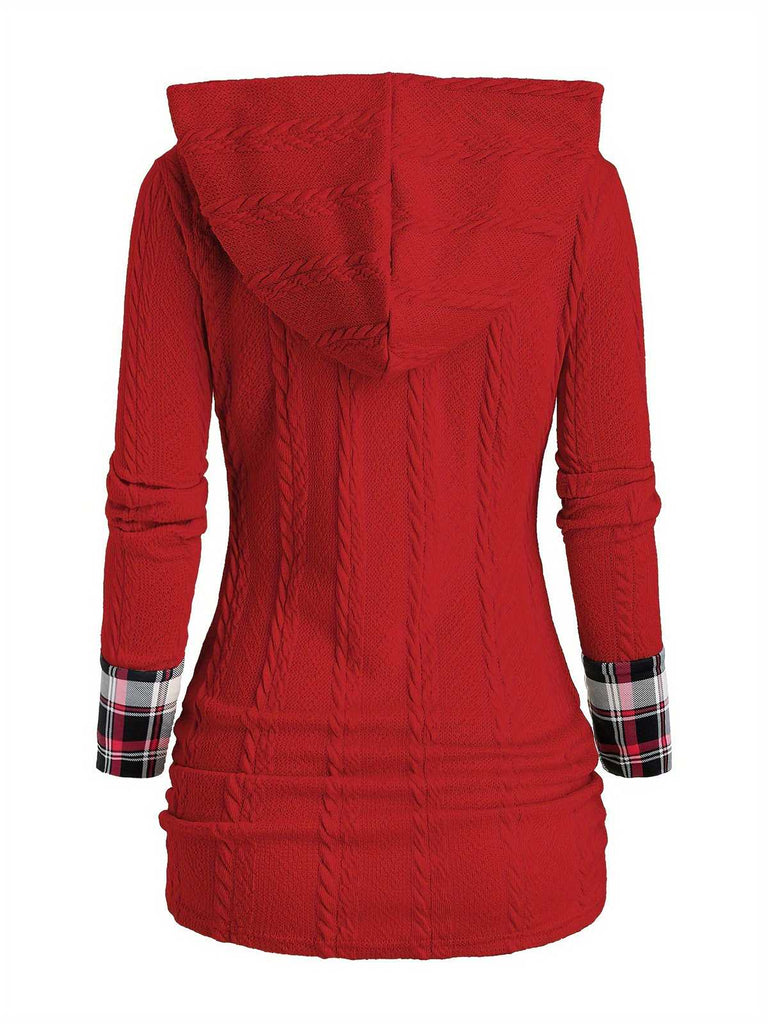 Maglione a quadri in maglia con cappuccio e bottoni anni '40