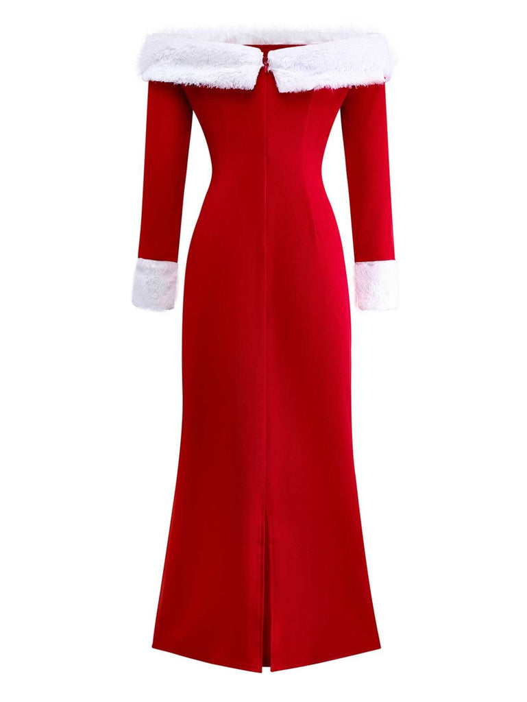 Abito con spalle scoperte e finiture in pelliccia sintetica anni '30