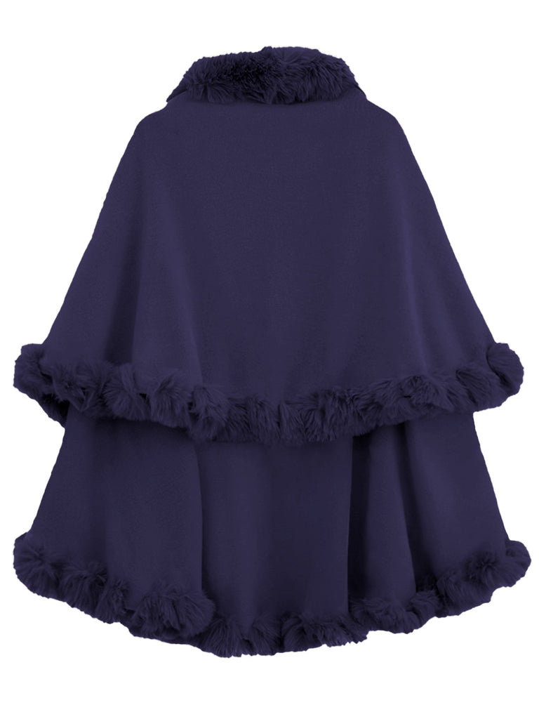 Scialle con collo di pelliccia a doppio strato cachi anni '50