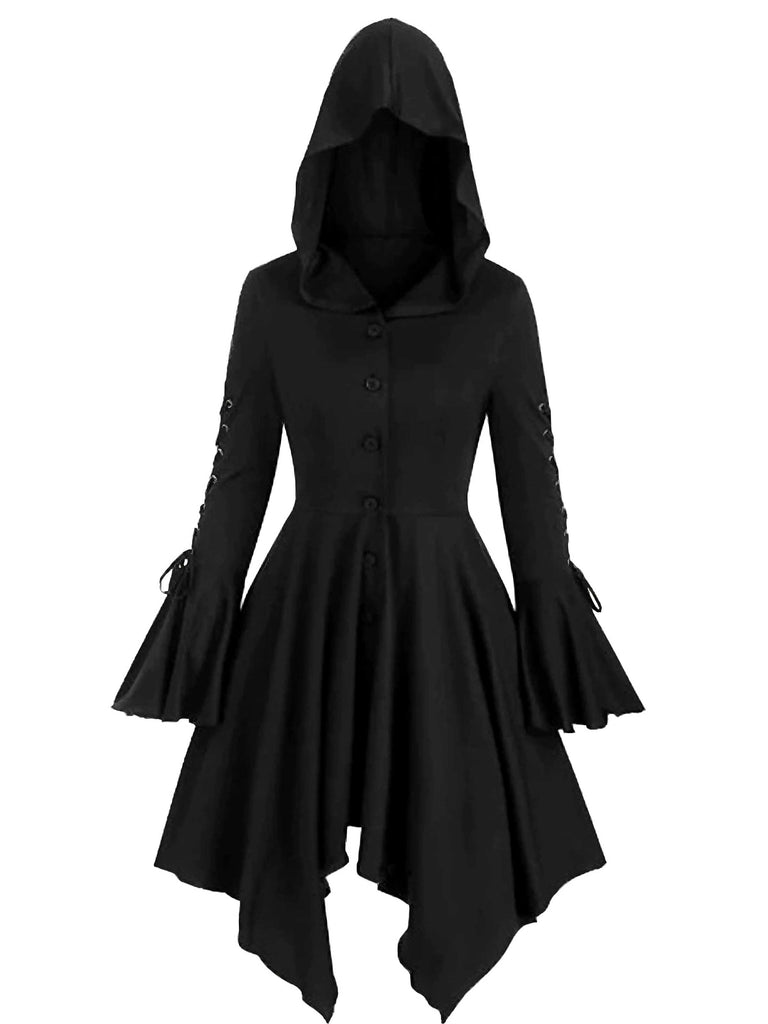 Giacca lunga punk con cappuccio gotico viola anni '80