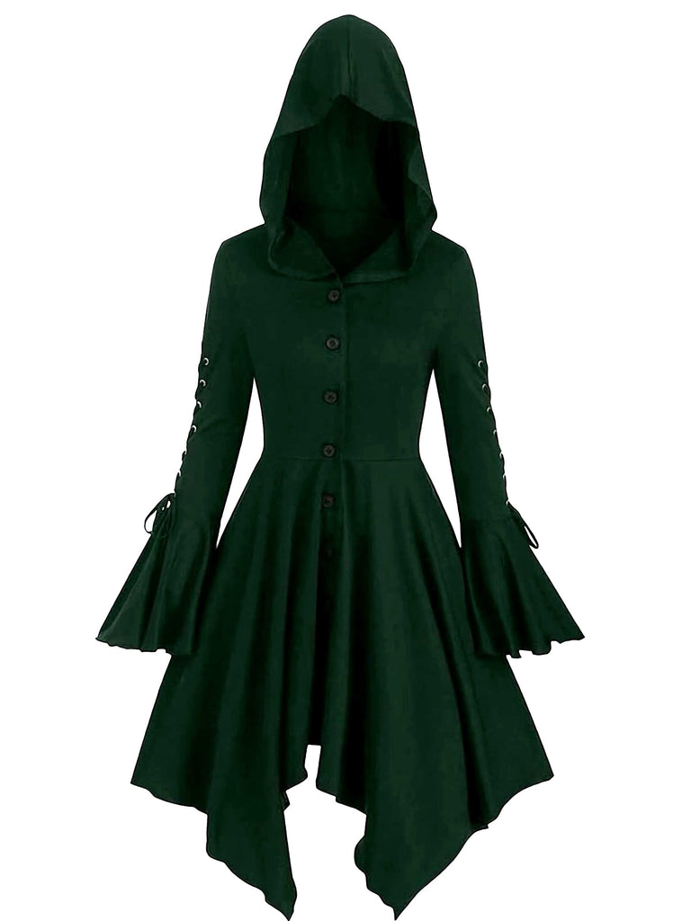 Giacca lunga punk con cappuccio gotico viola anni '80