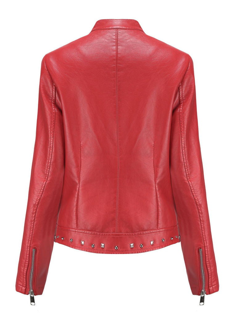 Giacca in pelle con collo alto e borchie anni '40