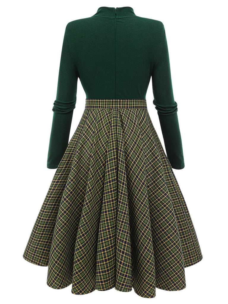 Abito in maglia plaid verde scuro anni '50