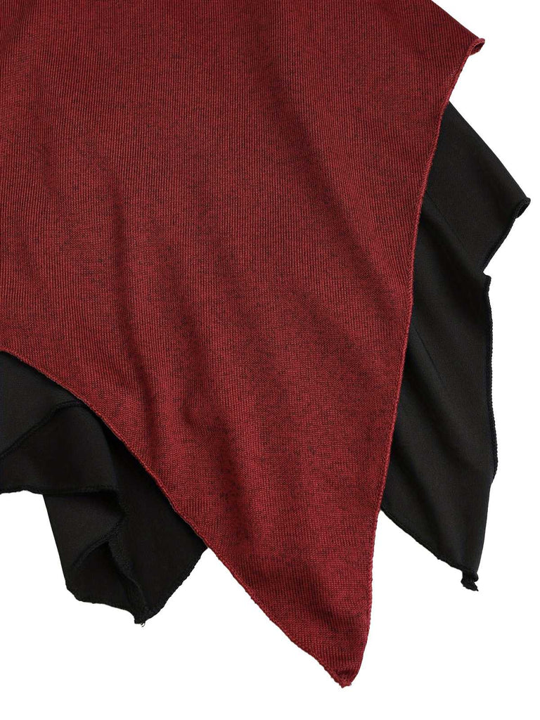 Giacca gotica con cappuccio e orlo asimmetrico rosso anni '80