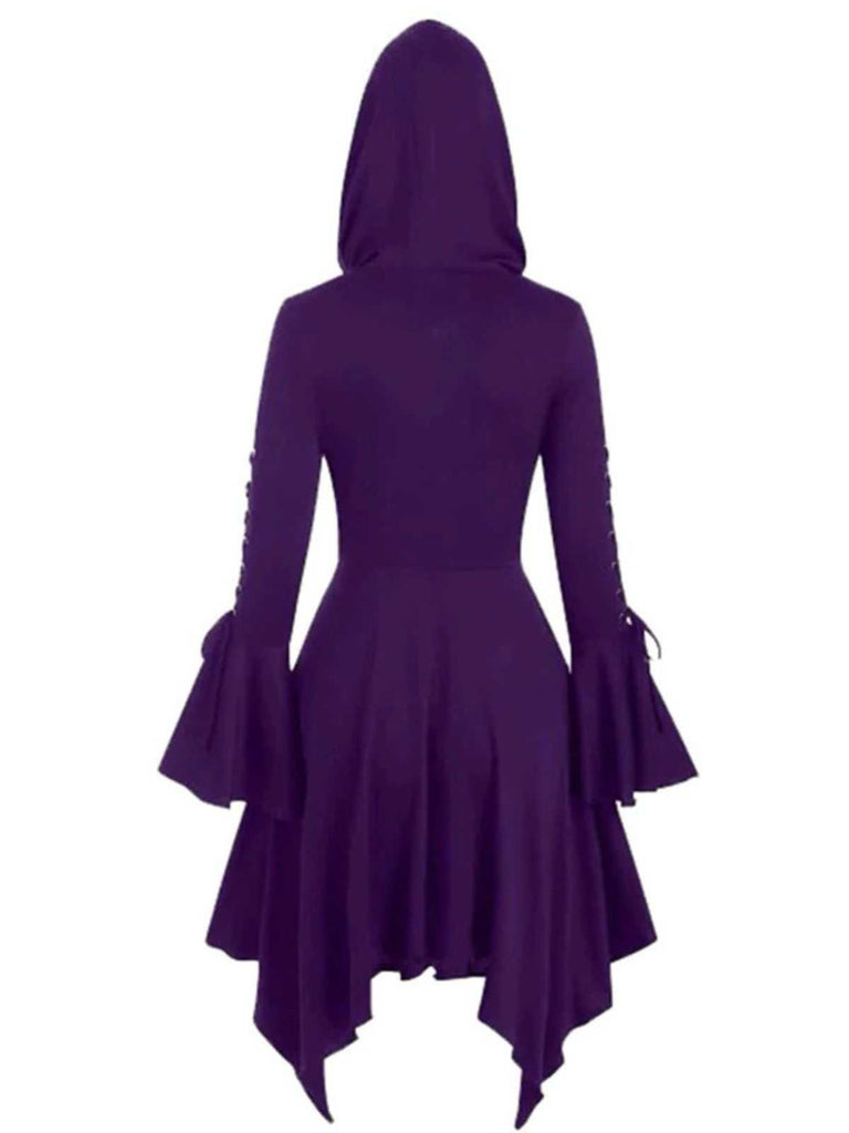 Giacca lunga punk con cappuccio gotico viola anni '80