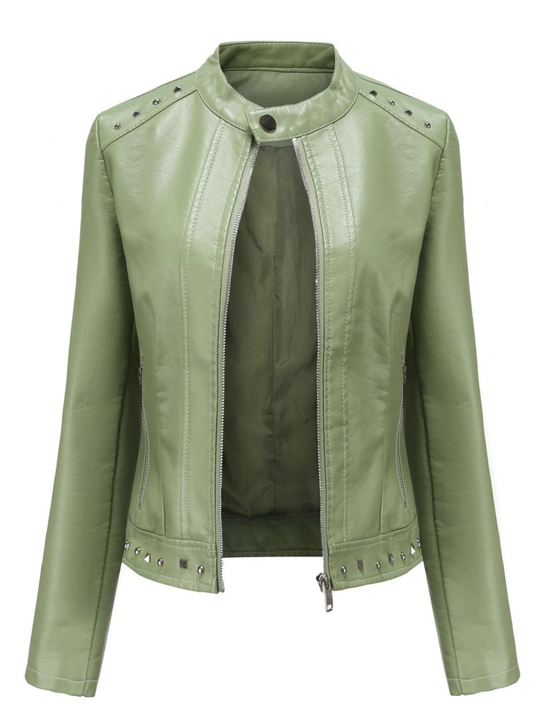 Giacca in pelle con collo alto e borchie anni '40