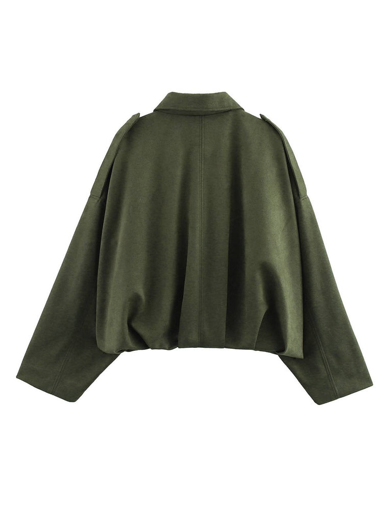 Giacca oversize in pelle scamosciata con risvolto anni '80