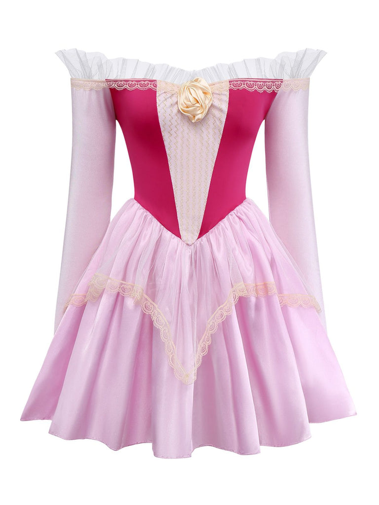 Abito stile principessa in tulle con spalle scoperte rosa anni '40