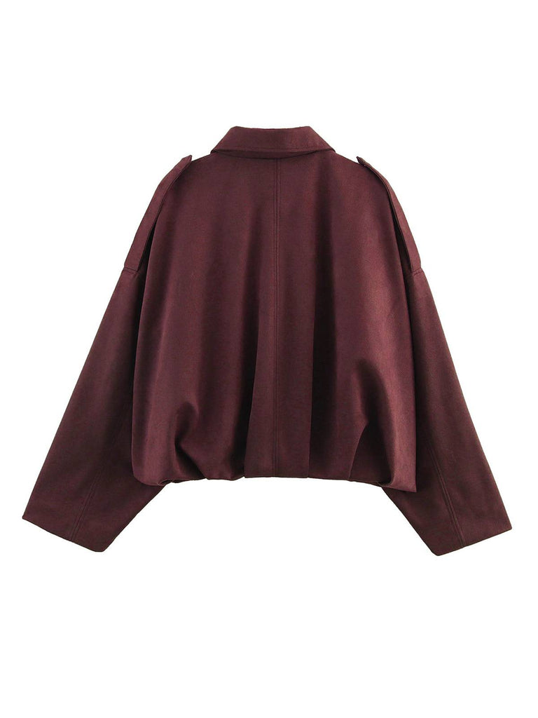 Giacca oversize in pelle scamosciata con risvolto anni '80