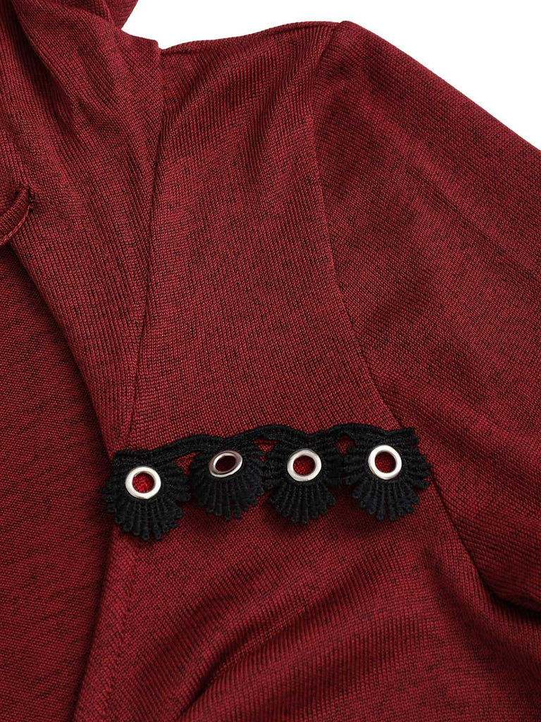 Giacca gotica con cappuccio e orlo asimmetrico rosso anni '80