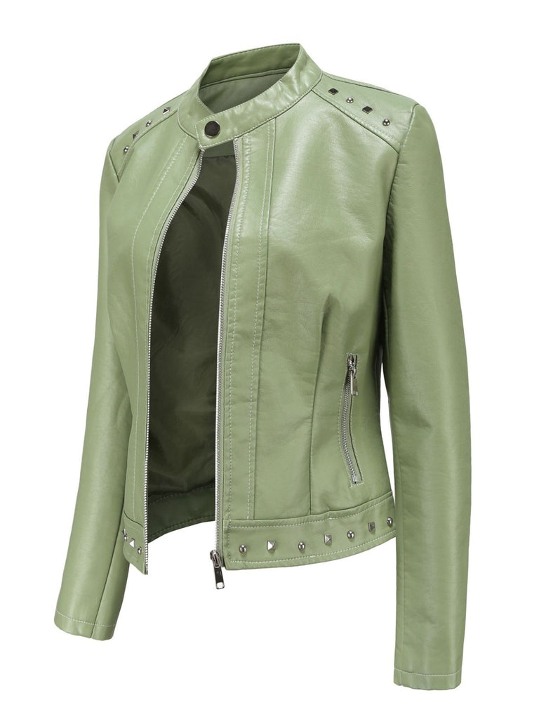 Giacca in pelle con collo alto e borchie anni '40