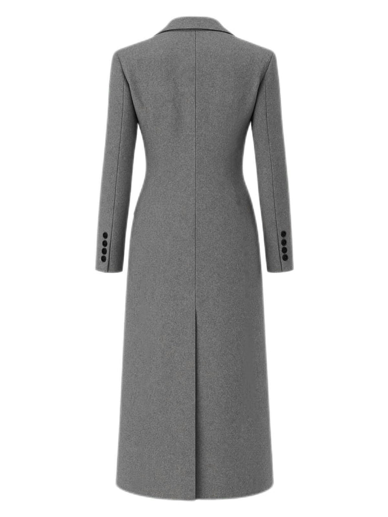 Cappotto in lana con bottoni e revers a tinta unita grigio anni '30