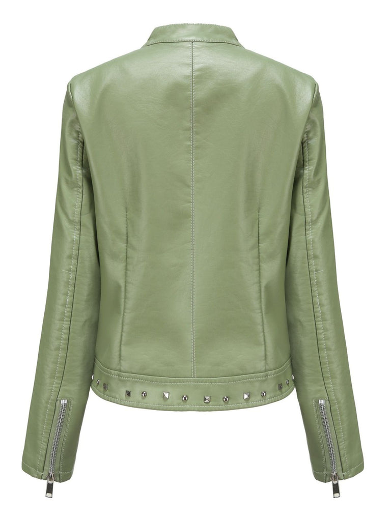 Giacca in pelle con collo alto e borchie anni '40