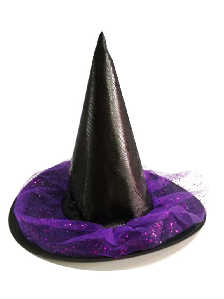 Cappello da strega in pelle viola a punta Halloween