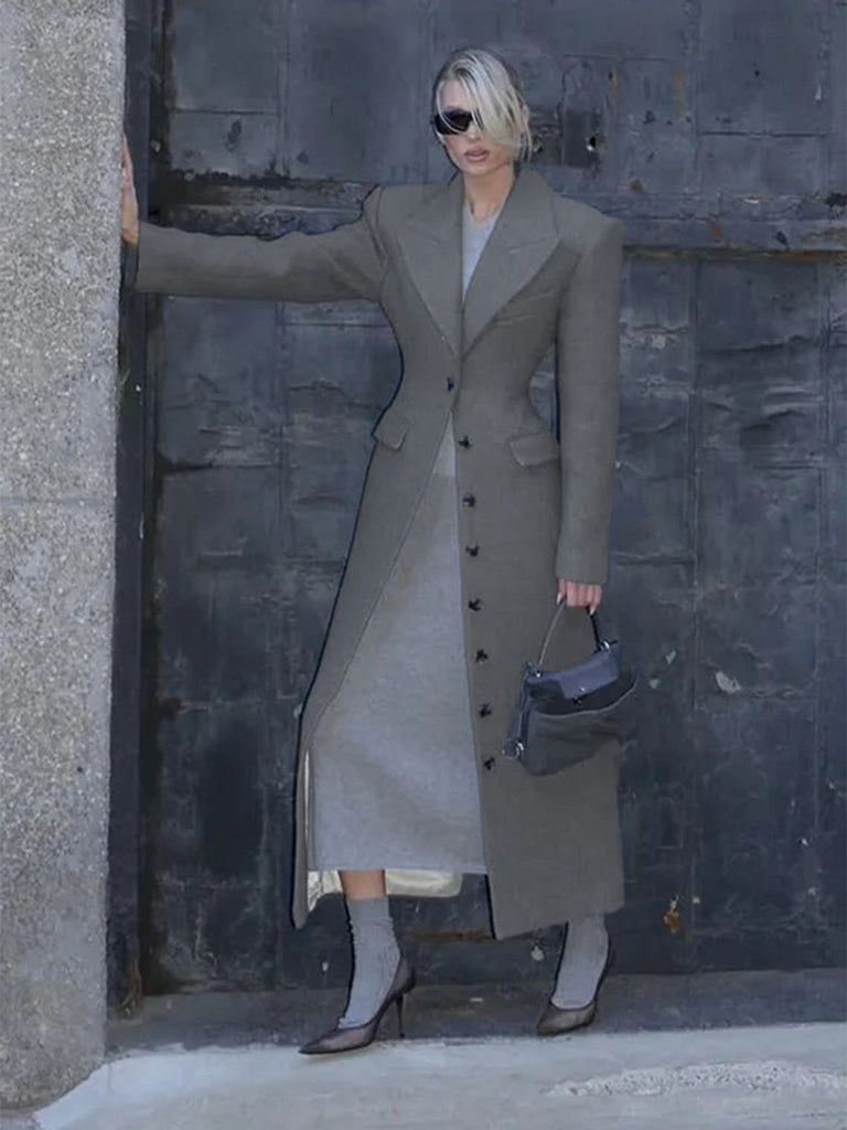 Cappotto in lana con bottoni e revers a tinta unita grigio anni '30