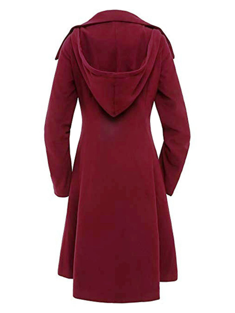 Cappotto con bottoni a tinta unita bordeaux anni '50