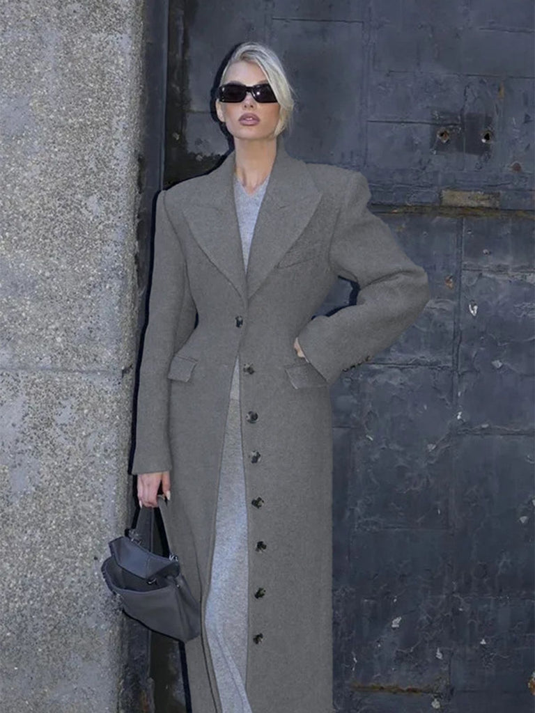 Cappotto in lana con bottoni e revers a tinta unita grigio anni '30