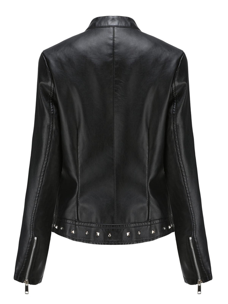 Giacca in pelle con collo alto e borchie anni '40