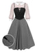 2PCS Camicetta rosa e abito grigio colorblock anni '40