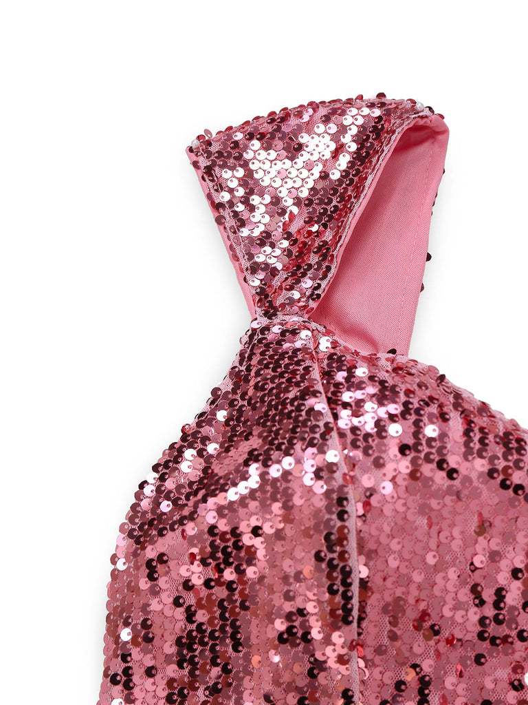 Abito lungo con spacco alto in paillettes rosa anni '20