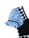 Abito grembiule Alice con maniche a sbuffo blu anni '60