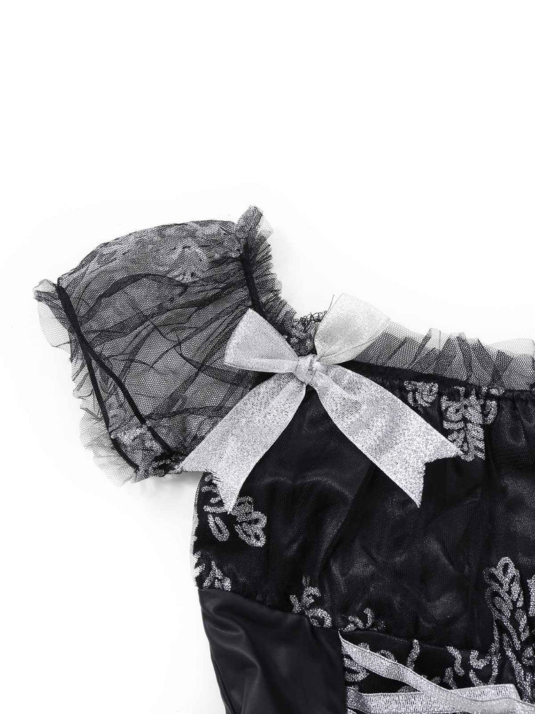 Abito sposa vampiro in rete con spalle scoperte nero anni '70