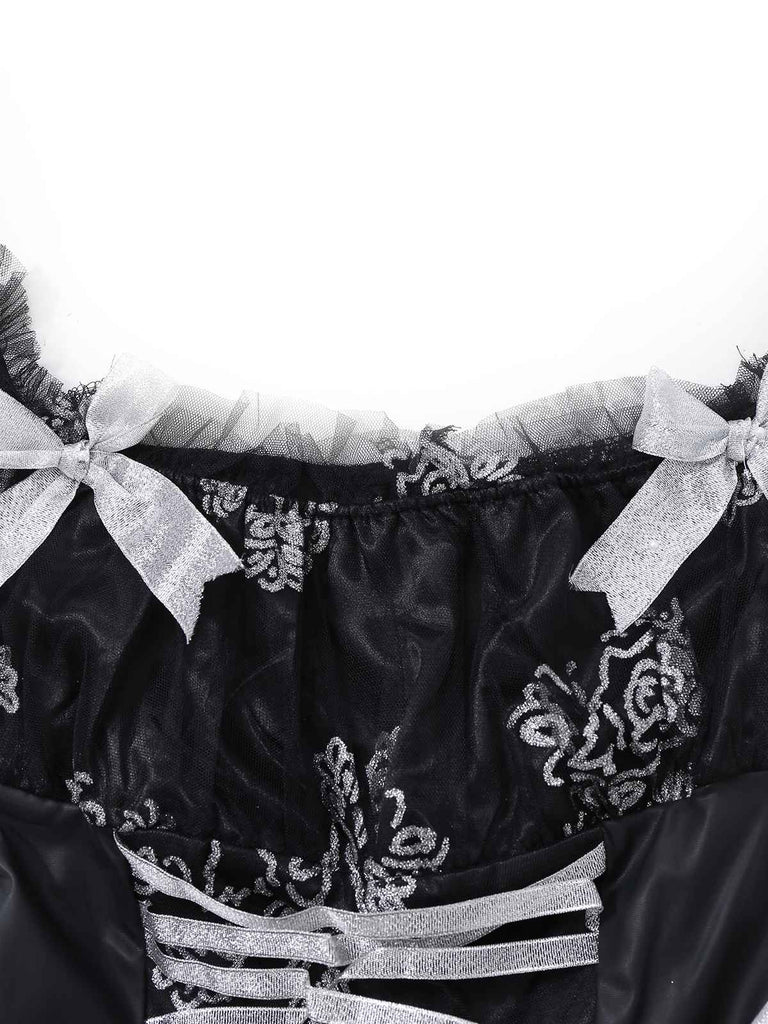 Abito sposa vampiro in rete con spalle scoperte nero anni '70