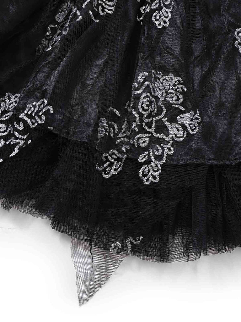 Abito sposa vampiro in rete con spalle scoperte nero anni '70