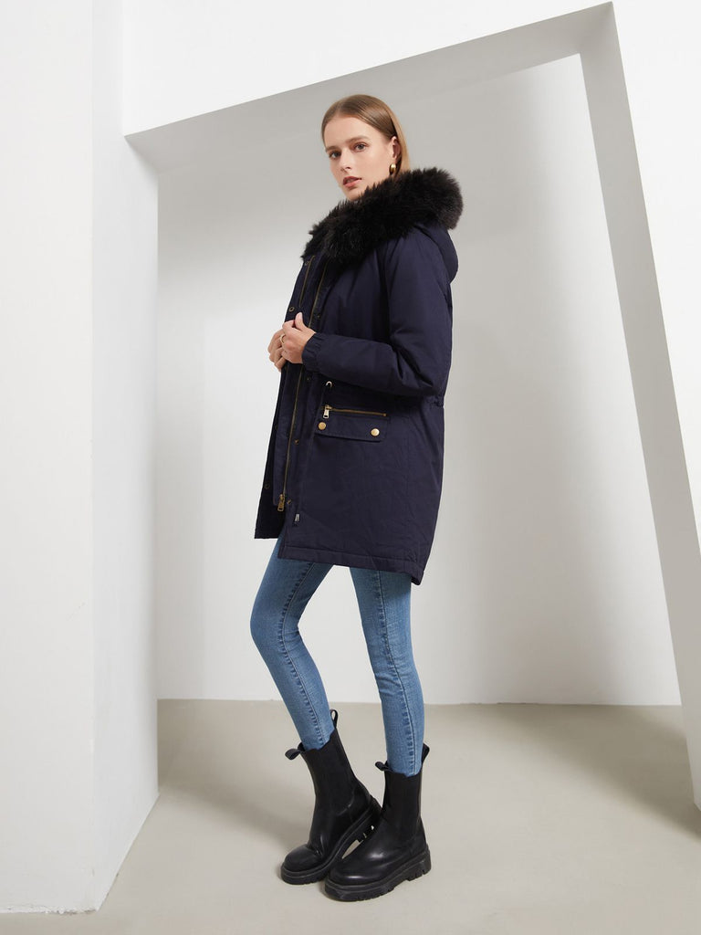 Cappotto con cerniera e rifiniture in pelliccia anni '50