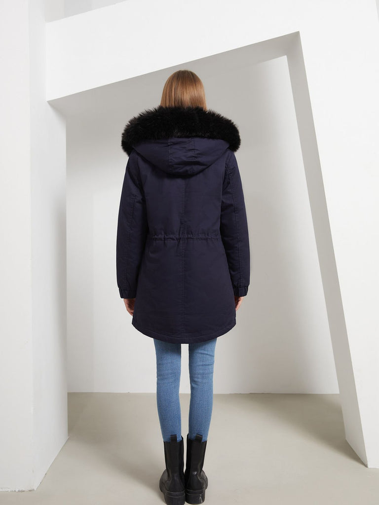 Cappotto con cerniera e rifiniture in pelliccia anni '50