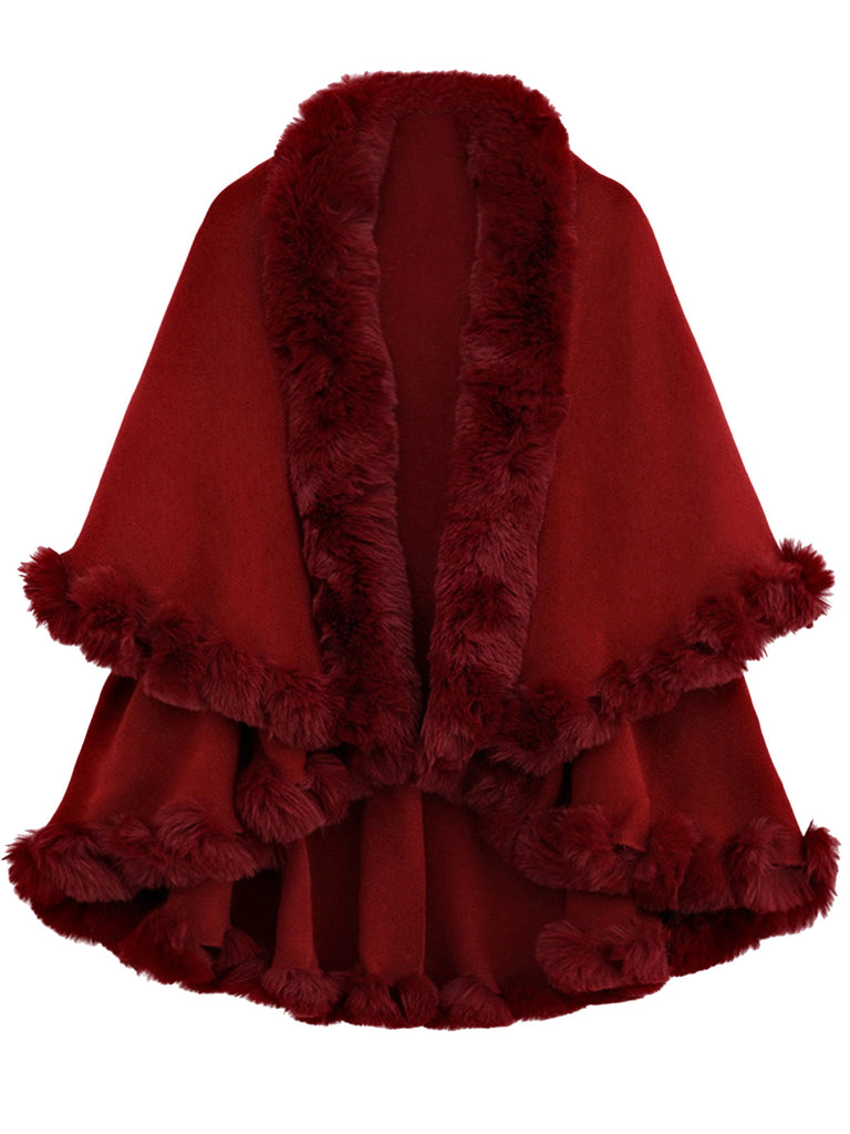 Scialle con collo di pelliccia a doppio strato cachi anni '50