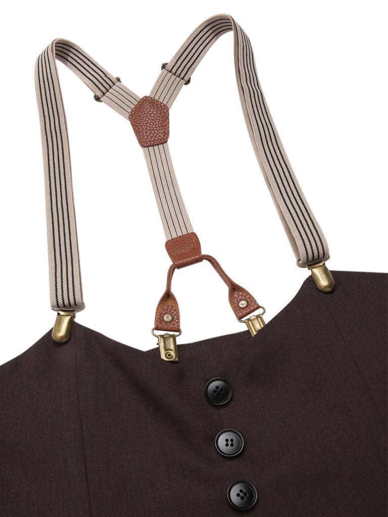 2PCS Camicetta in cotone e pantaloni con bretelle anni '30