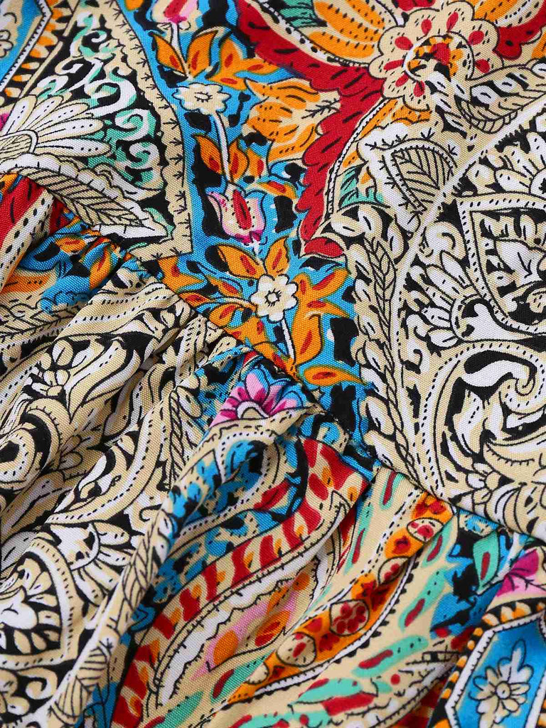 Abito paisley floreale bohémien maniche a campana multicolore anni '70