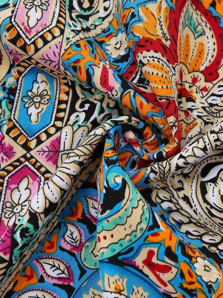 Abito paisley floreale bohémien maniche a campana multicolore anni '70